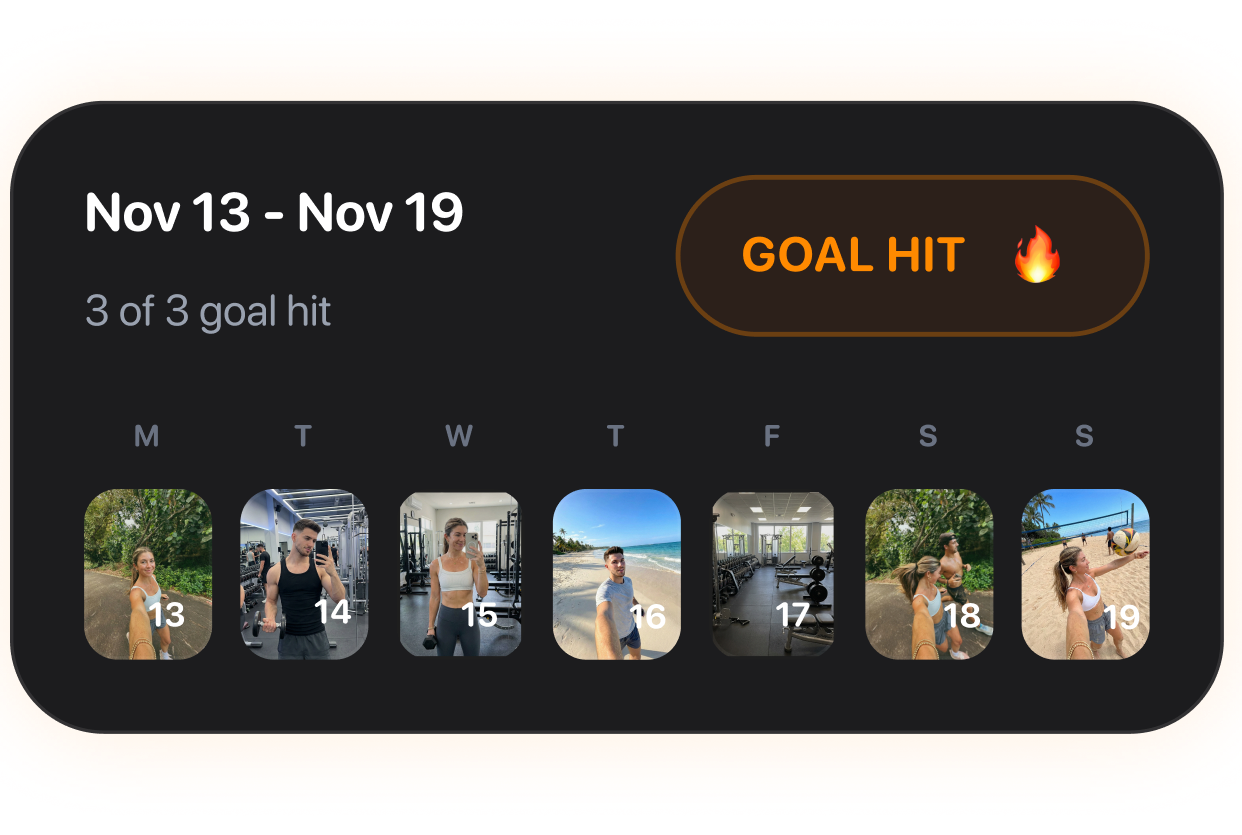 A week of workout photos with a completed workout goal